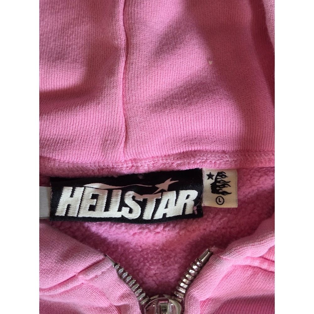 Hellstar Studios Pink Graphic Zip Up Hoodie Mens Large Flame Sleeve Streetwear - Picture 6 of 12